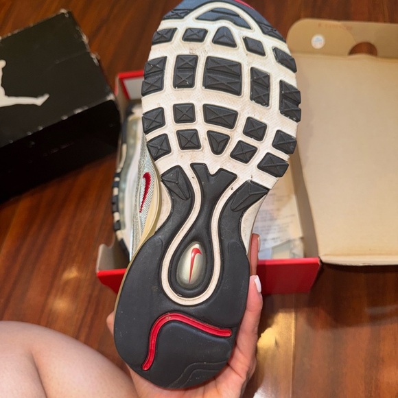 Nike Air Max 97 Metallic Silver Bullet with Red Accents - Picture 8 of 9